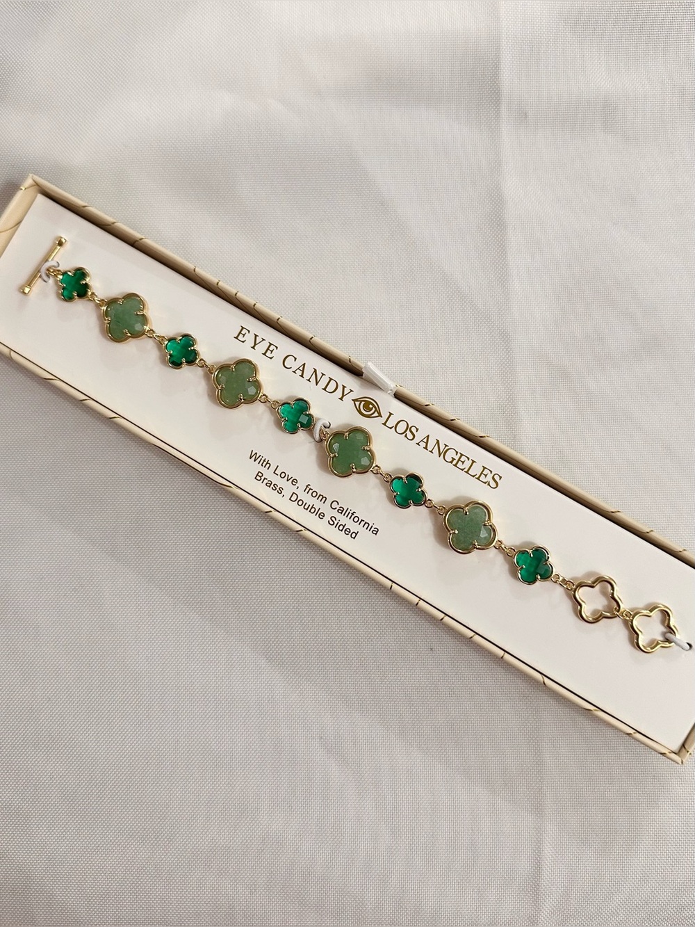eye candy Gold-Tone Green Clover Link Bracelet